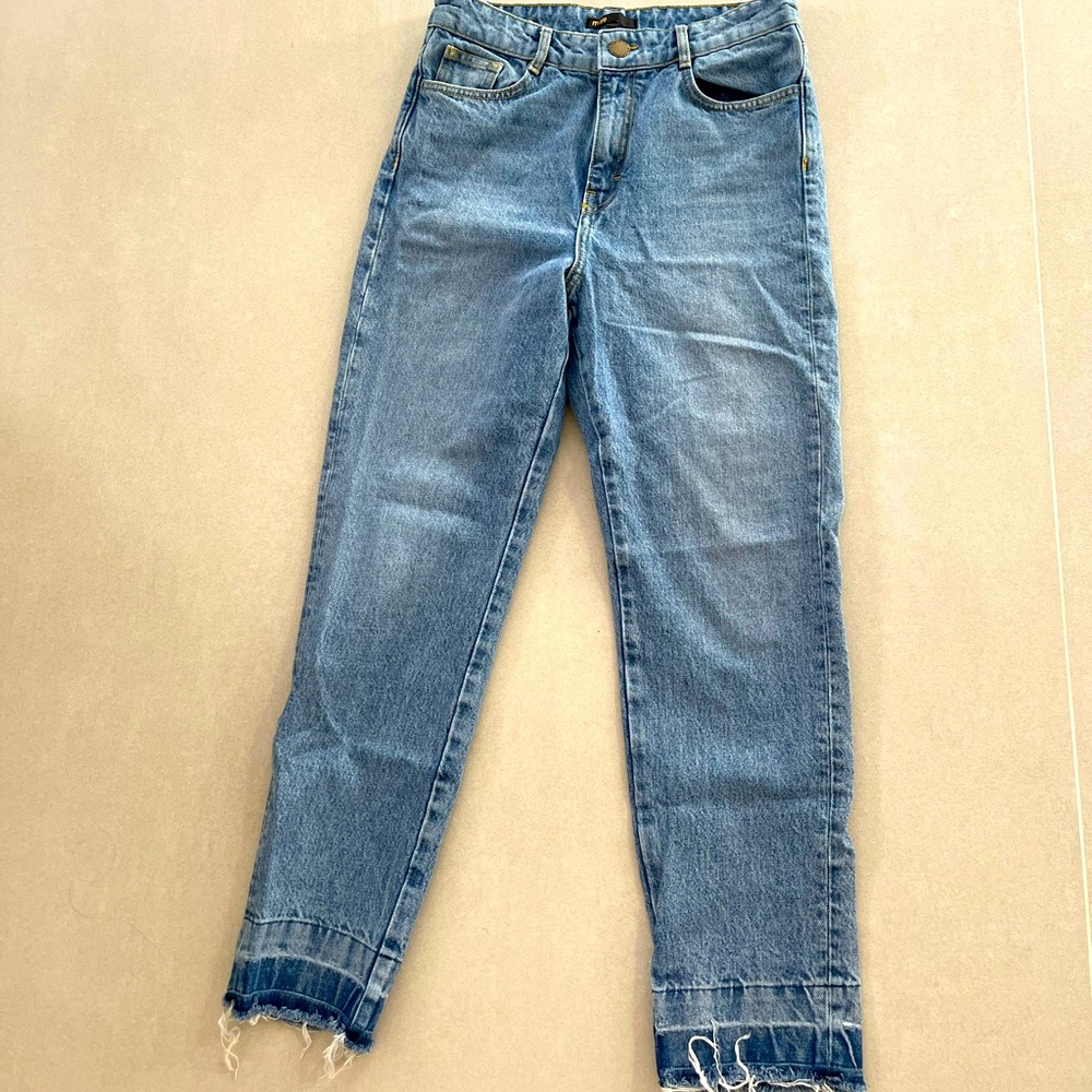 Super high waisted light wash straight jeans by Maje
